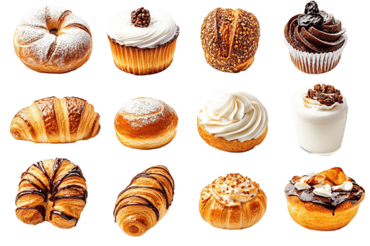 A collection of different types of pastries png