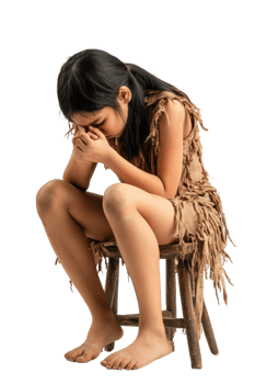 A young girl sitting on a chair with her hands on her face png