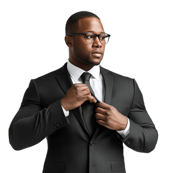 A man in a suit adjusting his tie png