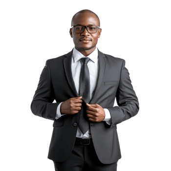 A man in a suit and tie standing in front of a black background png
