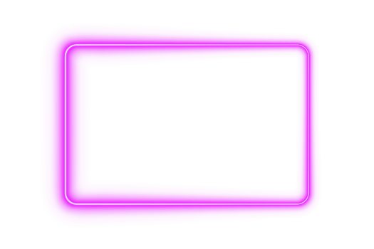 Pink neon rectangle frame with rounded corners glowing light border outline on transparent background png
