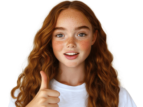 A girl with freckles showing a thumbs up png