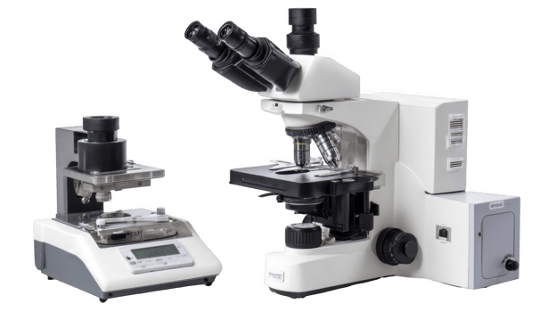 Professional microscopes standing on transparent background for scientific research png