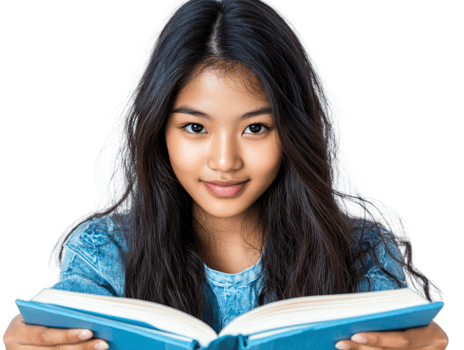 A girl reading a book png