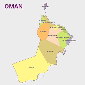 Map of Oman Administrative Regions vector