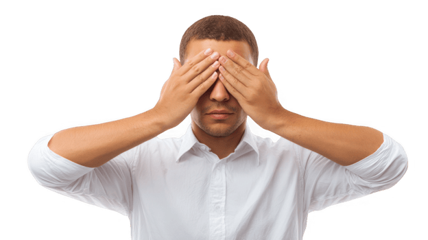 Businessman covering his eyes with hands on transparent background png