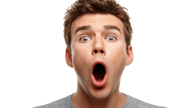 Shocked young man opening mouth showing surprise on transparent background png