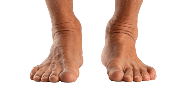 Elderly man standing showing bare feet on transparent background png