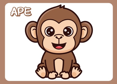 Cute little ape happy smile cartoon illustration. vector
