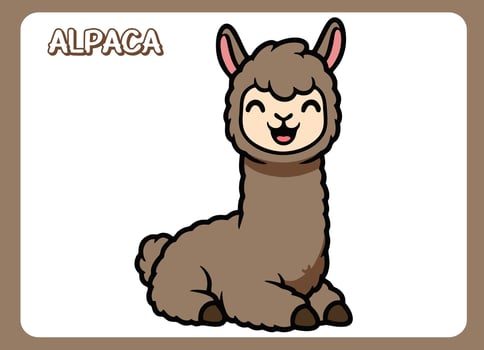 Cute little alpaca happy smile cartoon illustration. vector