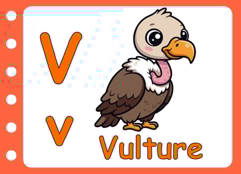 letter v for cute vulture . kids education game learning vector