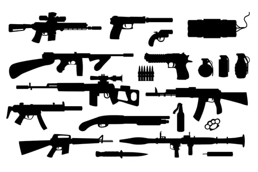 Set of weapon silhouettes. Black and white Illustration vector