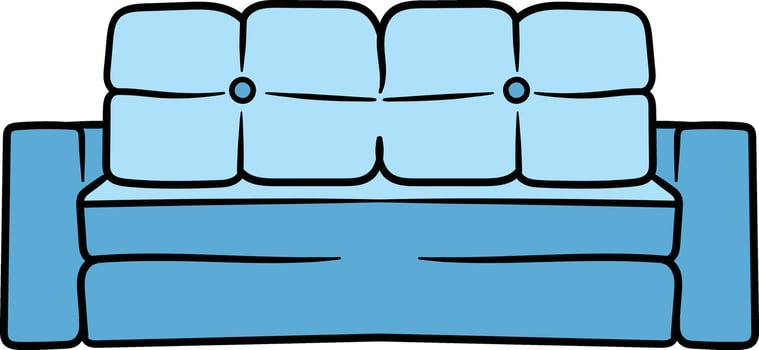 Blue soft sofa with buttoned cushions illustration vector