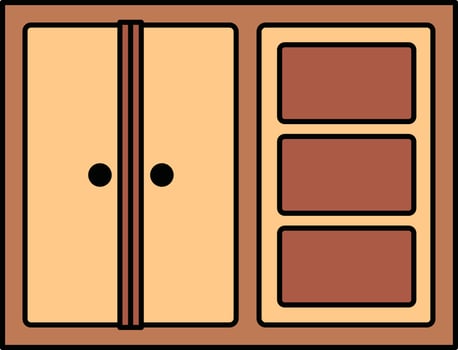 Wooden wardrobe with shelf drawers illustration vector