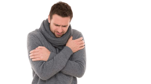 Man shivering and feeling cold with transparent background png