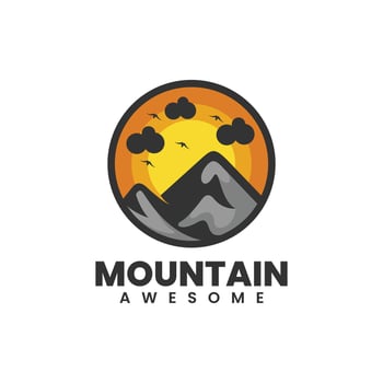 Mountain logo with sunset and birds vector