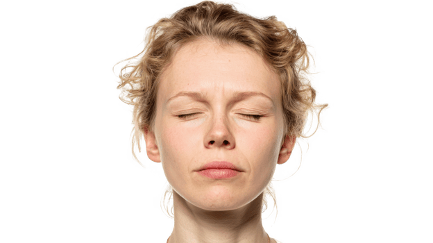 Woman closing eyes and relaxing with transparent background png