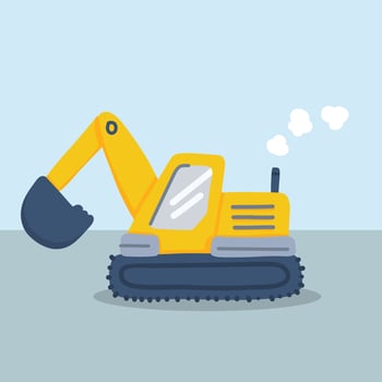 Cartoon Excavator on Light Blue Background vector