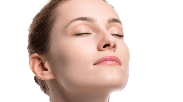 Beautiful woman closing eyes and relaxing with transparent background png
