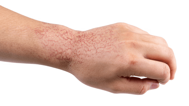 Wrist showing eczema symptoms on transparent background png