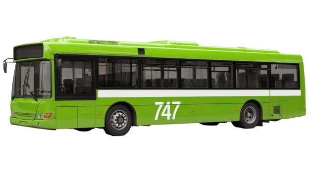 Green public transportation bus isolated on transparent background png