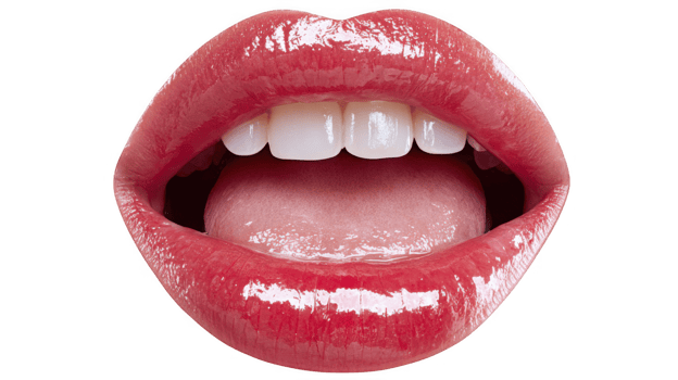 Sexy red lips showing tongue and white teeth on transparent background png