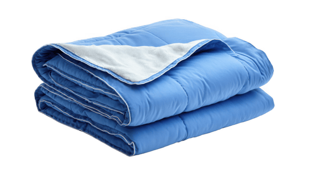 Folded blue weighted blanket on transparent background png