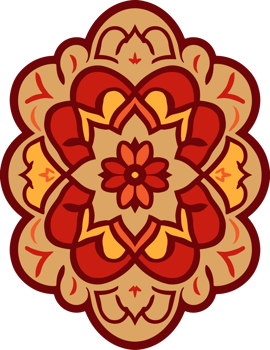 A red and yellow flower in a circular design png