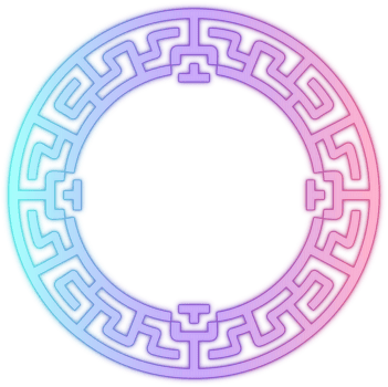 A circular maze with a rainbow gradient png