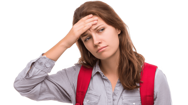 Stressed student touching forehead with transparent background png