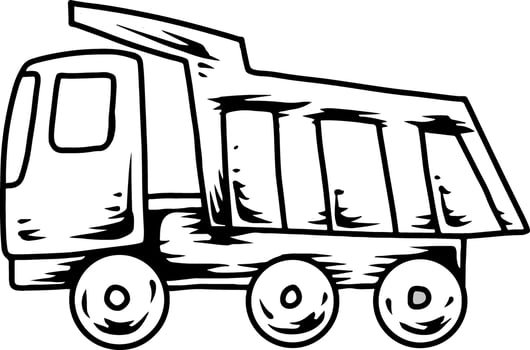 Cartoon dump truck outline illustration for coloring vector