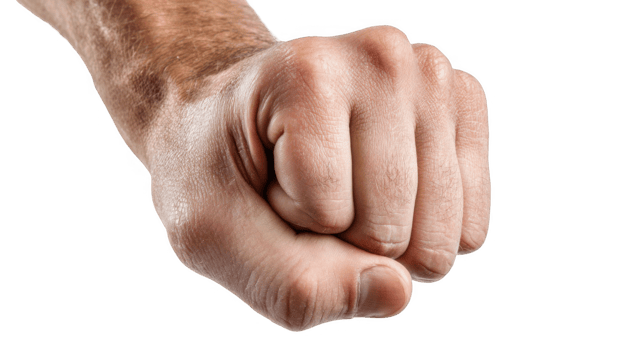 Male hand making a fist showing strength and determination on transparent background png