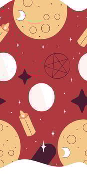 A celestial moons, alchemical symbols, and tiny twinkling stars on a midnight vector