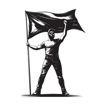 Man Holdin Flag his Hand Silhouette image Illustration vector