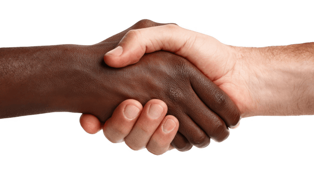 Two business people shaking hands on transparent background png