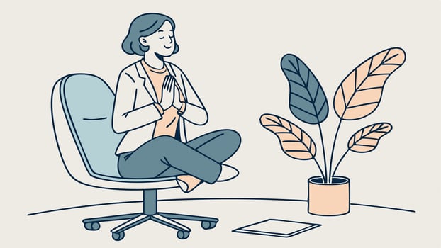 A woman sitting in an office chair with a plant vector