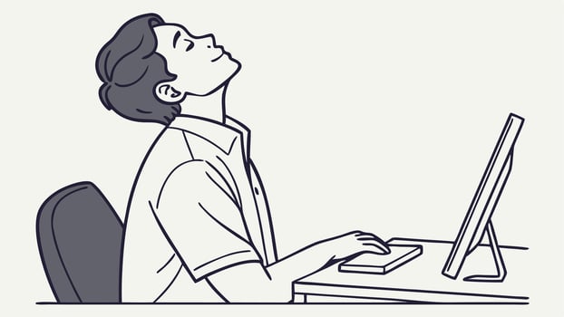 A man is sitting at a desk with his head up vector