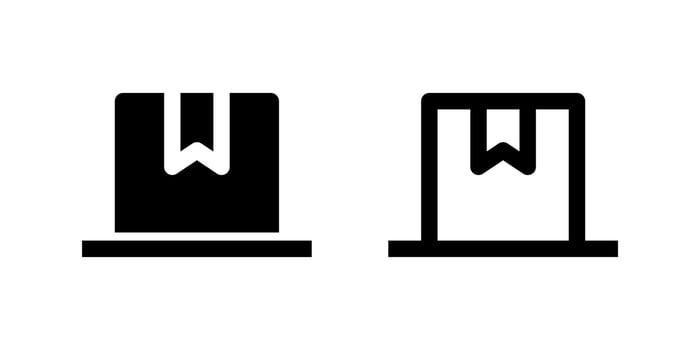 Two black line icons of shipping packages or boxes. Represents delivery, logistics, e-commerce shipping, or order fulfillment. Ideal for tracking, supply chain, or shipping services. vector