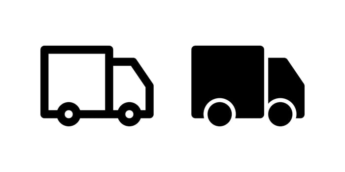 Two black icons of delivery trucks with a FREE tag, representing free shipping or complimentary delivery. Essential for e-commerce promotions and special offers. vector