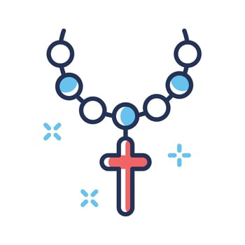 Here is a flat outline icon of cross necklace with beads vector