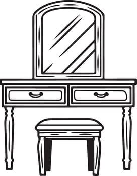 Vintage vanity set with mirror and stool isolated on white background vector