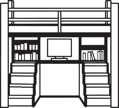 Loft bed with built in desk and bookshelves isolated on white background vector