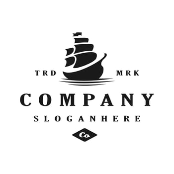 Simple Logo Sailing Ship and Sea Wave silhouette vector