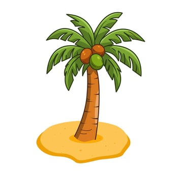 Illustration Of Coconut Tree On Beach Sand with Coconut Fruit Cartoon Design vector