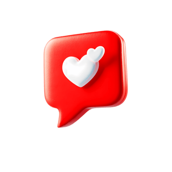Red Speech Bubble with White Hearts 3D Render on Transparent Background png