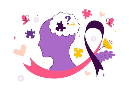 World Alzheimer's Awareness with Brain Puzzle Symbol and Elderly in Flat Cartoon Scene vector