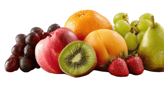 Fresh wet fruits elegantly displayed on transparent background png