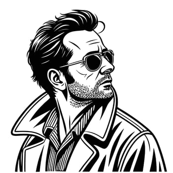 Stylish Man in Sunglasses and Trench Coat Portrait Illustration vector