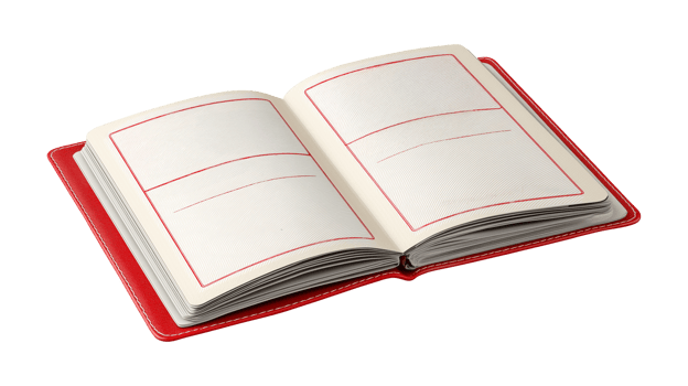 Open red notebook with lined pages perfect for school and study png