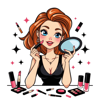 Lady Holding Compact in Cartoon Scene png